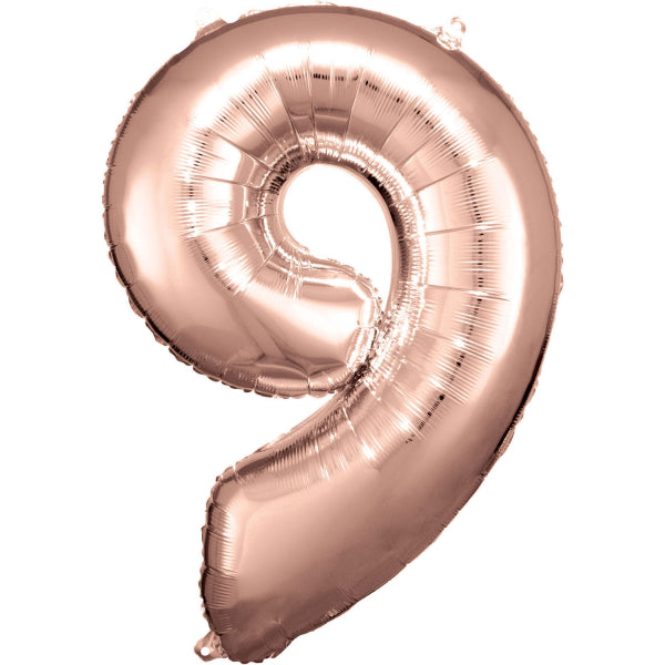Palloncino 9 anni a forma di figura in oro rosa lucido vuoto 89 cm