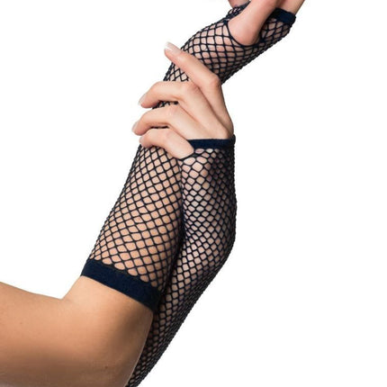 Guanti senza dita a rete lunghi neri