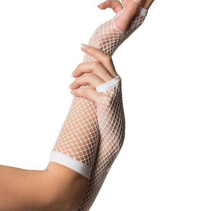 Guanti senza dita a rete lunghi bianchi