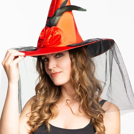 Cappello da strega di Halloween arancione alto