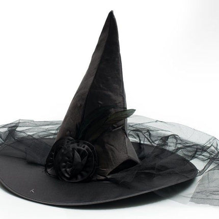 Cappello da strega di Halloween a fiori neri