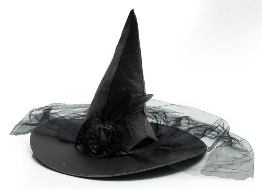 Cappello da strega di Halloween a fiori neri