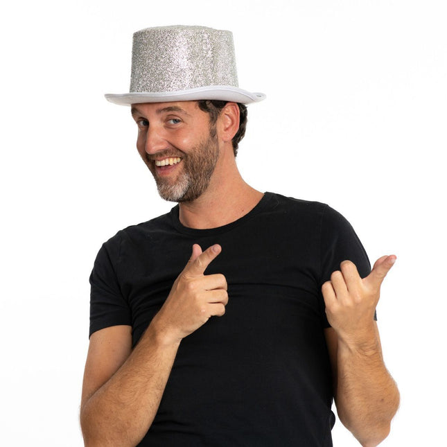 Cappello Alto Glitterato Argento