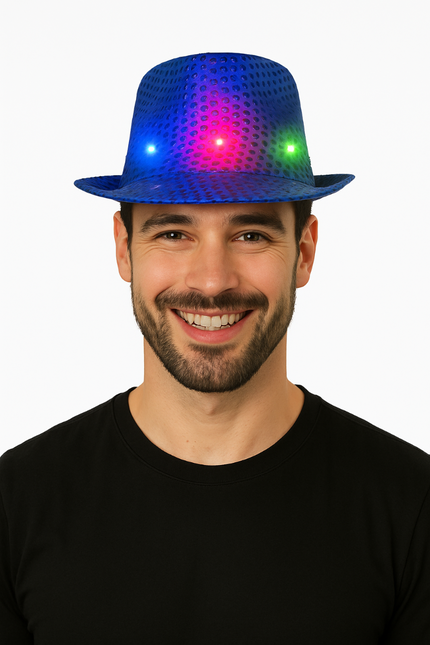 Cappello con paillettes blu con luce incl. batterie