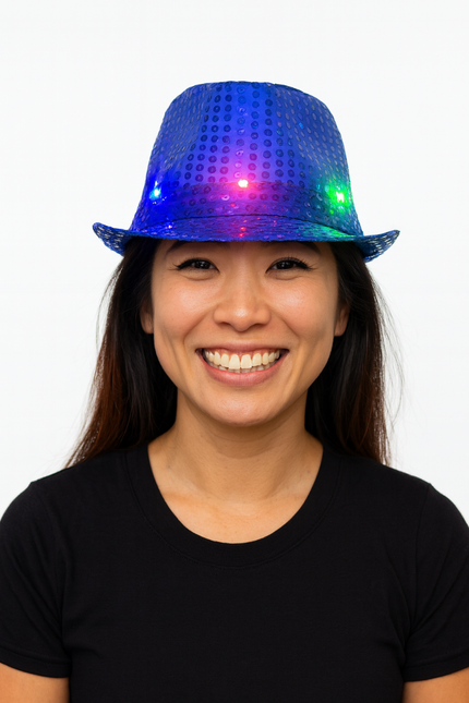 Cappello con paillettes blu con luce incl. batterie