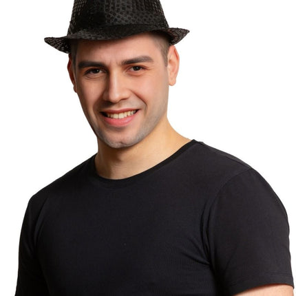 Cappello con paillettes nero con luce incl. batterie