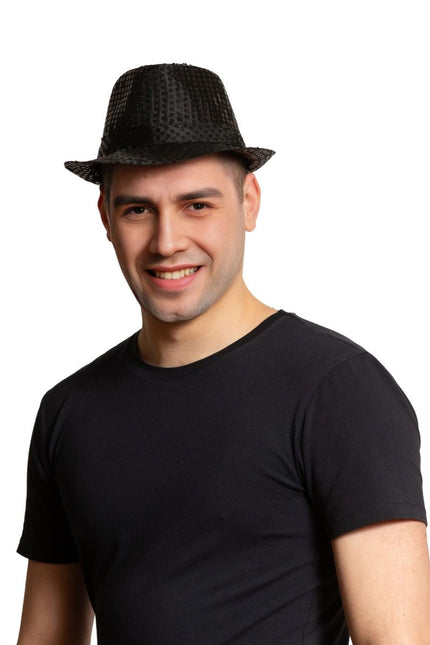 Cappello con paillettes nero con luce incl. batterie