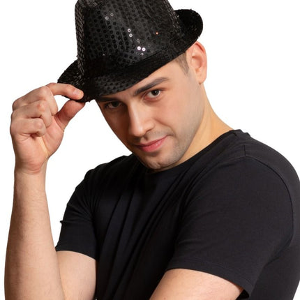 Cappello con paillettes nero con luce incl. batterie