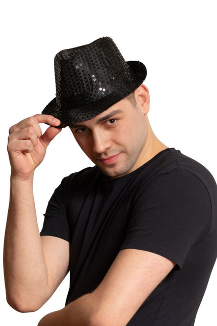 Cappello con paillettes nero con luce incl. batterie