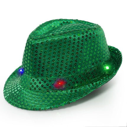 Cappello con paillettes verde con luce incl. batterie