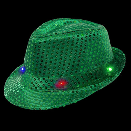 Cappello con paillettes verde con luce incl. batterie