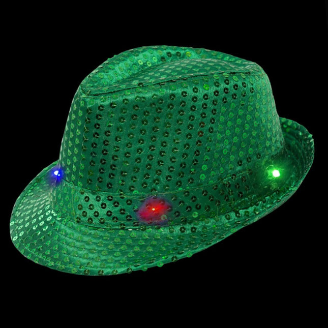 Cappello con paillettes verde con luce incl. batterie