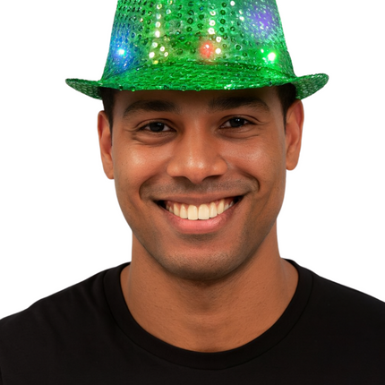 Cappello con paillettes verde con luce incl. batterie