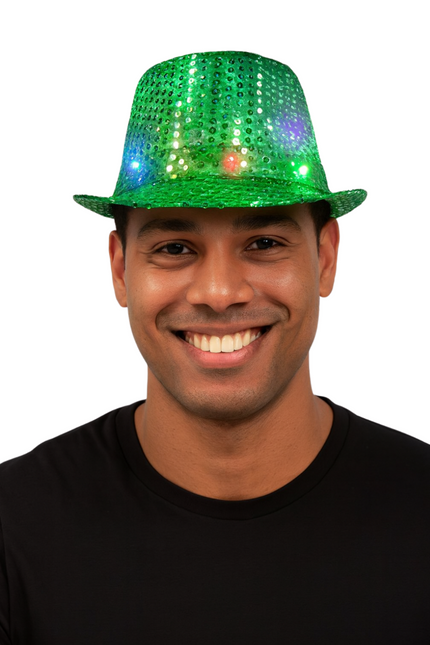 Cappello con paillettes verde con luce incl. batterie