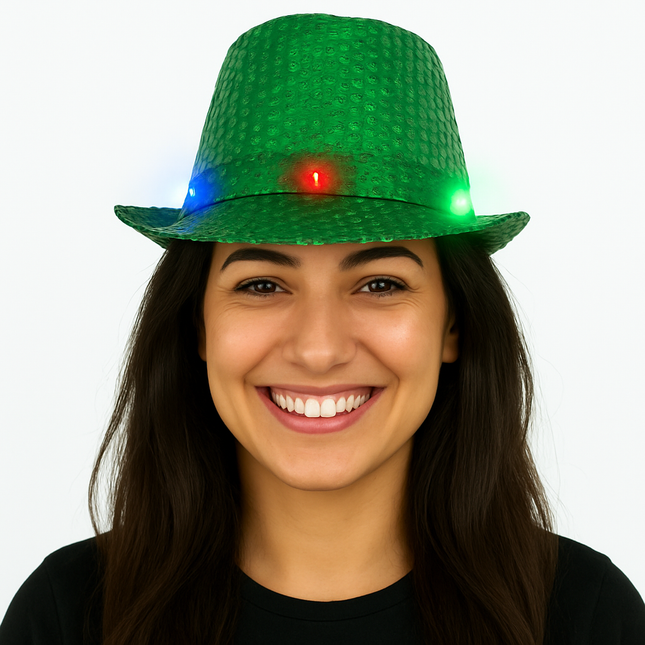 Cappello con paillettes verde con luce incl. batterie