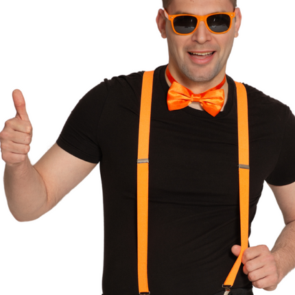 Set bretelle/occhiali/colpi di pistola arancione neon