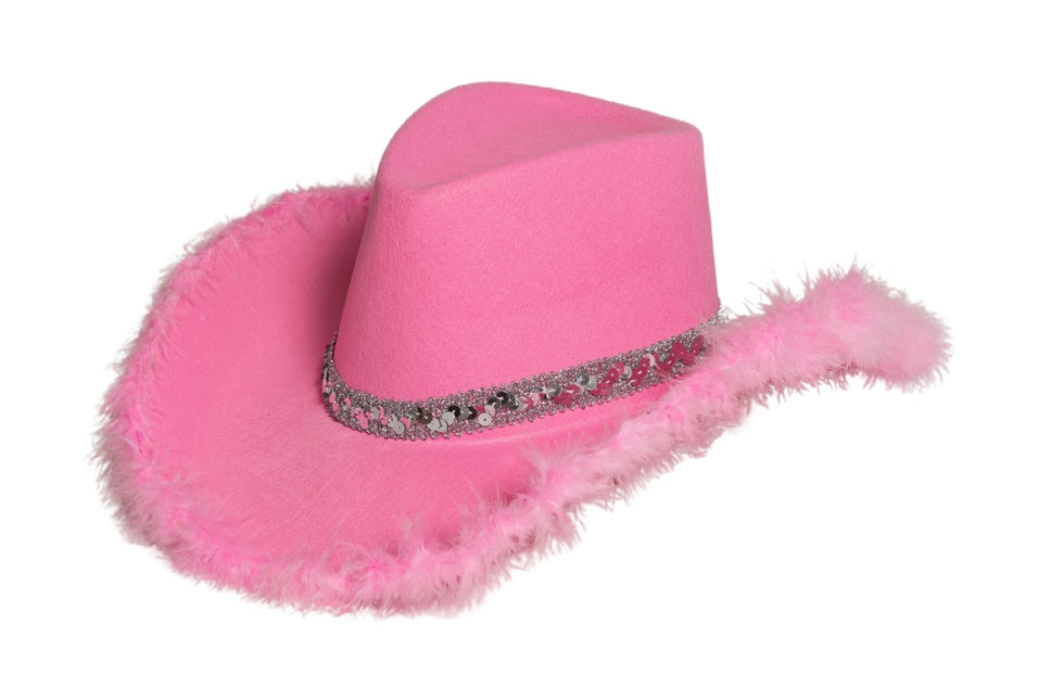 Cappello da cowboy glitterato con pelliccia rosa - Confezione da 6 pezzi