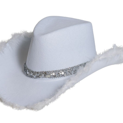 Cappello da cowboy glitterato con pelliccia bianca - Confezione da 6 pezzi