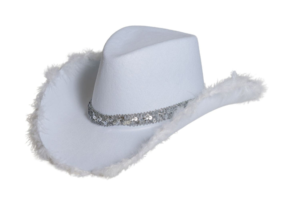 Cappello da cowboy glitterato con pelliccia bianca - Confezione da 6 pezzi