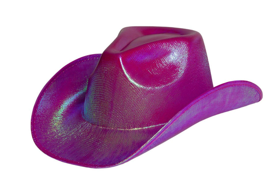 Cappello da cowboy rosa neon lucido - Confezione da 6 pezzi
