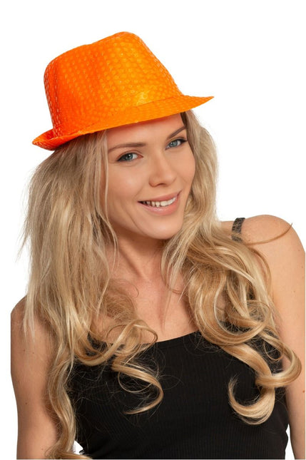 Cappello di paillettes arancione neon - Confezione da 6