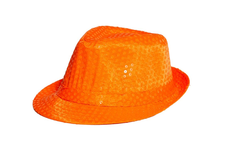 Cappello di paillettes arancione neon - Confezione da 6