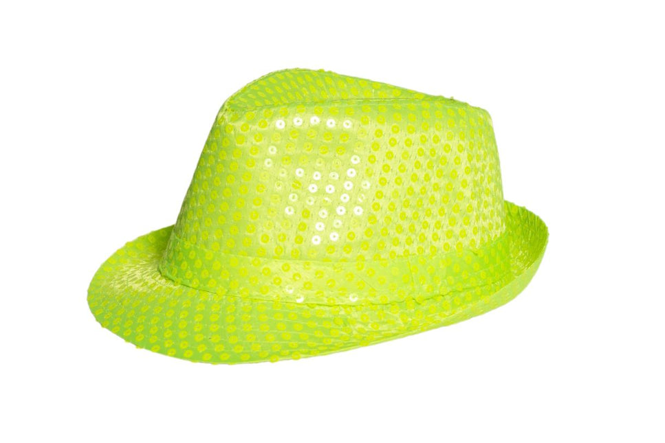 Cappello con paillettes verde neon