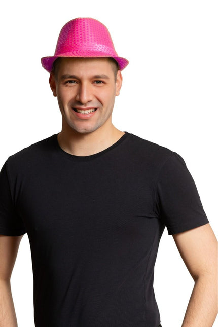 Cappello di paillettes rosa neon - Confezione da 6