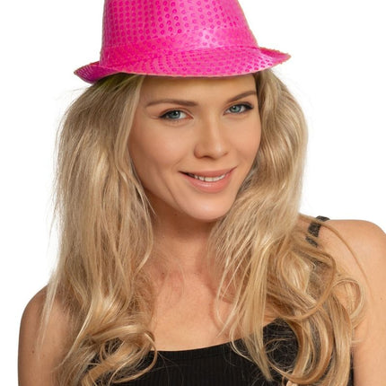 Cappello di paillettes rosa neon - Confezione da 6