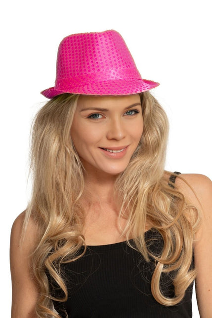 Cappello di paillettes rosa neon - Confezione da 6