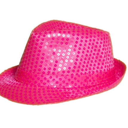 Cappello di paillettes rosa neon - Confezione da 6