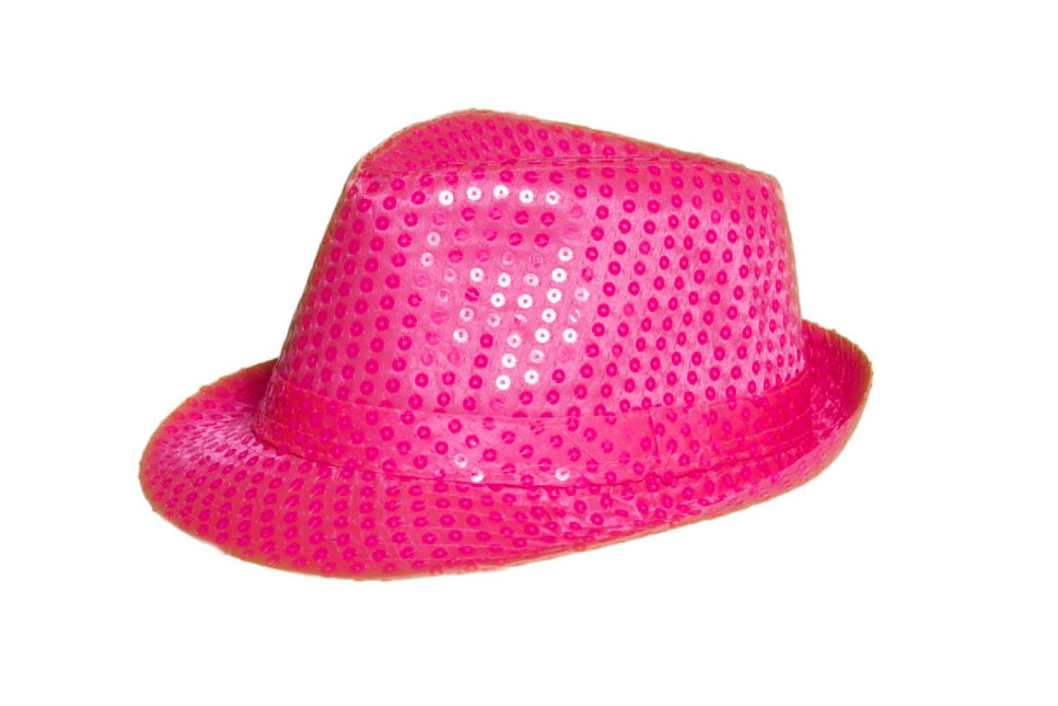 Cappello di paillettes rosa neon - Confezione da 6