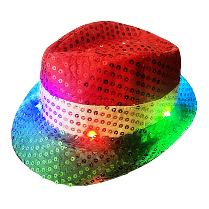 Cappello con paillettes rosso/giallo/verde con luce incl. batterie