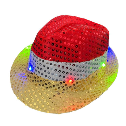 Cappello con paillettes rosso/bianco/giallo con luce incl. batterie