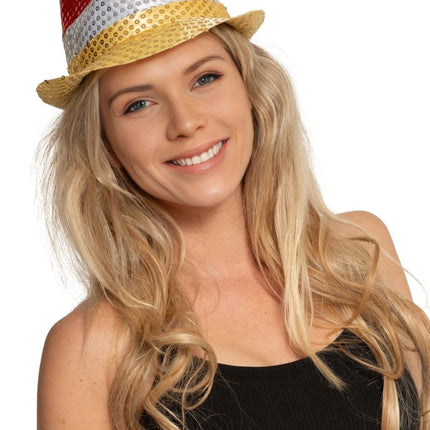 Cappello con paillettes rosso/bianco/giallo con luce incl. batterie