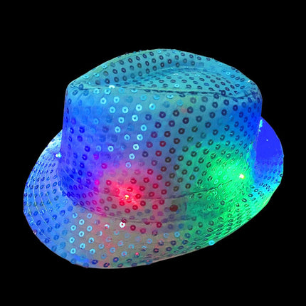 Cappello con paillettes turchese con luce incl. batterie - Confezione da 6 pz