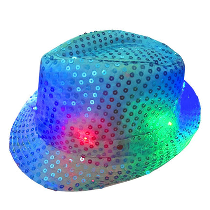 Cappello con paillettes turchese con luce incl. batterie - Confezione da 6 pz