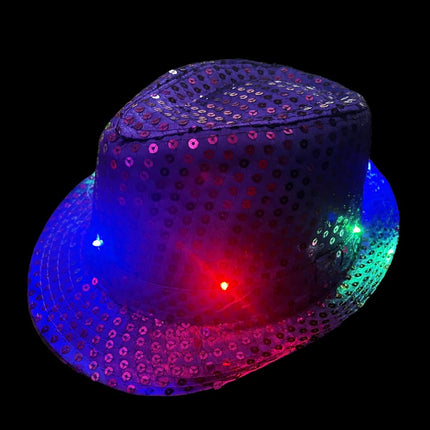 Cappello con paillettes viola con luce incl. batterie - Confezione da 6 pz