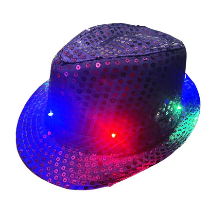 Cappello con paillettes viola con luce incl. batterie - Confezione da 6 pz