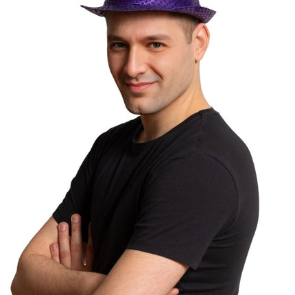 Cappello con paillettes viola con luce incl. batterie - Confezione da 6 pz