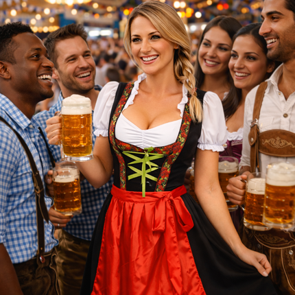 Abito dirndl rosso per l'Oktoberfest Rosalie