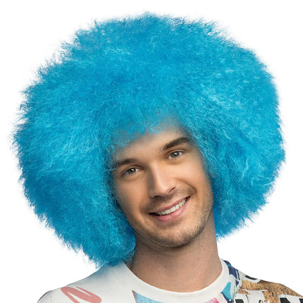 Parrucca afro blu neon