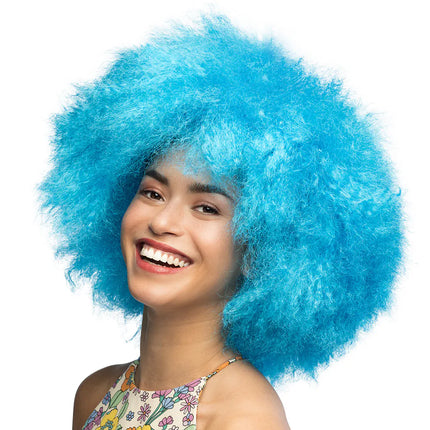Parrucca afro blu neon