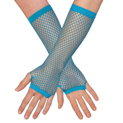 Coppia di guanti fino al gomito in rete blu neon