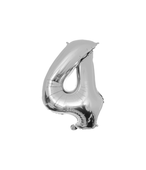 4 Jaar Cijfer Ballon Zilver Leeg 86cm - Partywinkel - 8716764237218