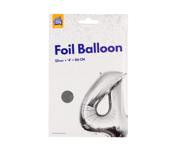 4 Jaar Cijfer Ballon Zilver Leeg 86cm - Partywinkel - 8716764237218