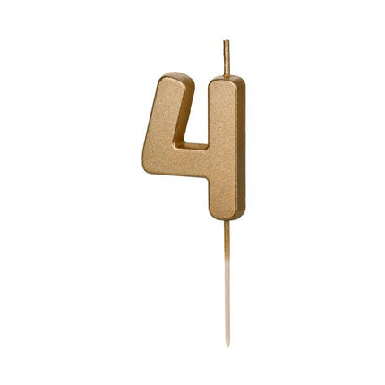 4 Jaar Kaars Goud 4,5cm - Partywinkel - 5904555032330