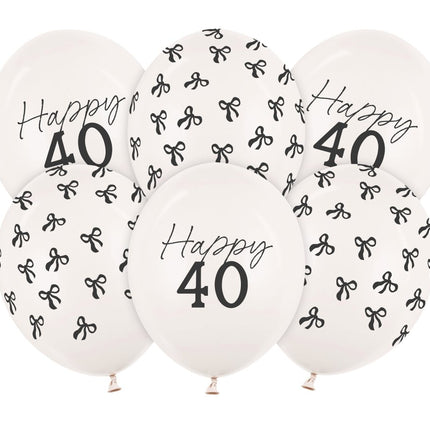 40 Jaar Ballonnen Zwart Wit Strik 30cm 6st van Partydeco koop je bij Partywinkel