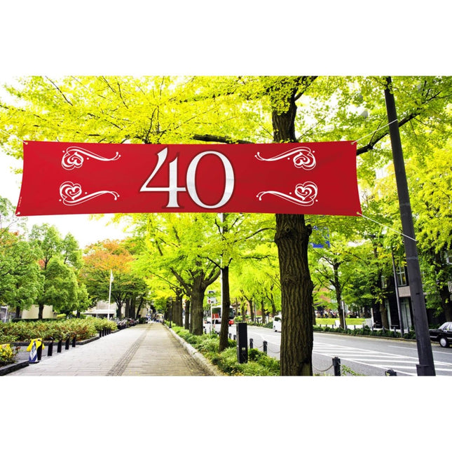 40 Jaar Jubileum Spandoek Robijn Rood - 180x40cm van Folat koop je bij Partywinkel