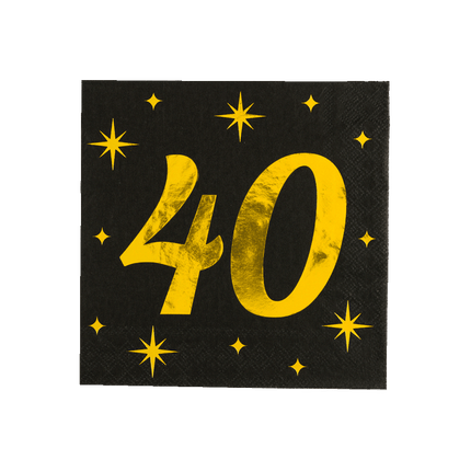 40 Jaar Servetten Zwart Goud 19cm 16st - Partywinkel - 8716764238239